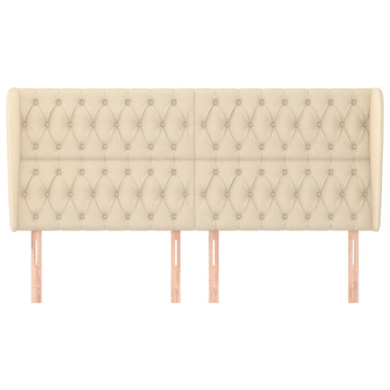 sengegavl med kanter 203x23x118/128 cm stof cremefarvet