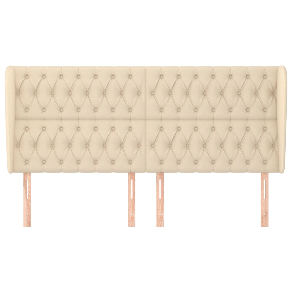 sengegavl med kanter 203x23x118/128 cm stof cremefarvet
