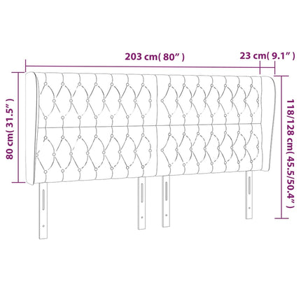 sengegavl med kanter 203x23x118/128 cm stof cremefarvet