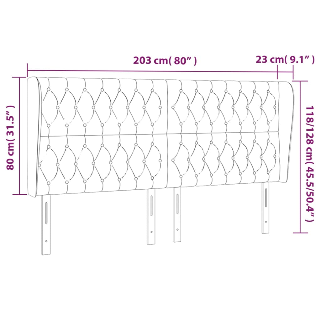 sengegavl med kanter 203x23x118/128 cm stof cremefarvet