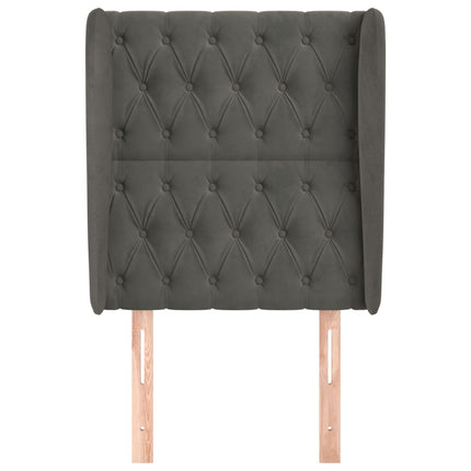 sengegavl med kanter 83x23x118/128 cm fløjl mørkegrå