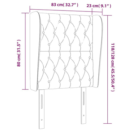 sengegavl med kanter 83x23x118/128 cm fløjl mørkegrå