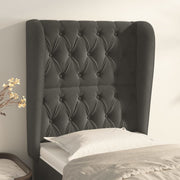 sengegavl med kanter 83x23x118/128 cm fløjl mørkegrå