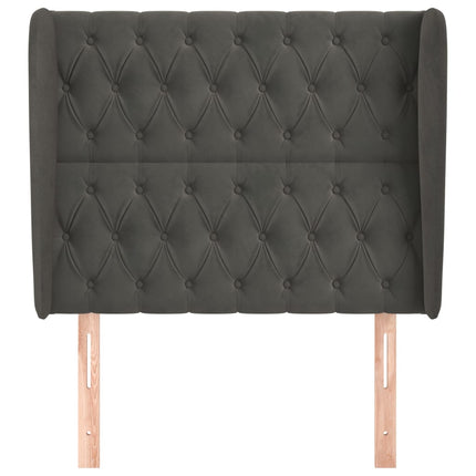 sengegavl med kanter 93x23x118/128 cm fløjl mørkegrå