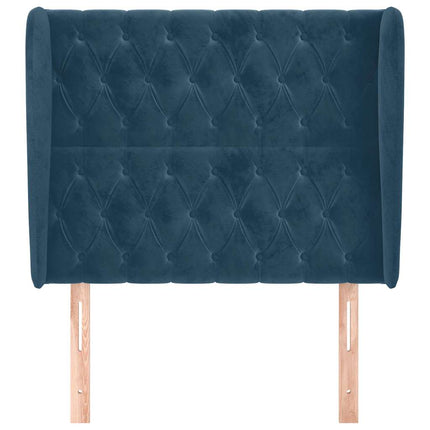 sengegavl med kanter 93x23x118/128 cm fløjl mørkeblå