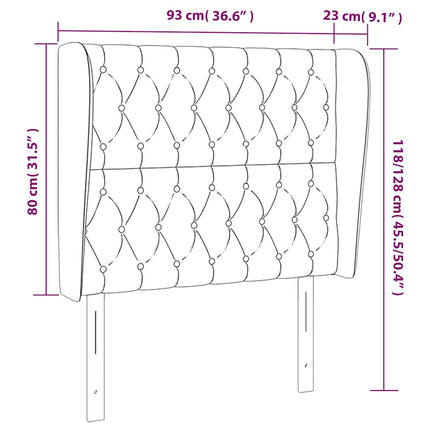 sengegavl med kanter 93x23x118/128 cm fløjl mørkeblå