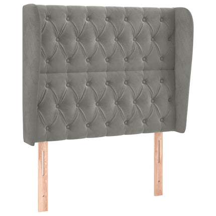 sengegavl med kanter 103x23x118/128 cm fløjl lysegrå