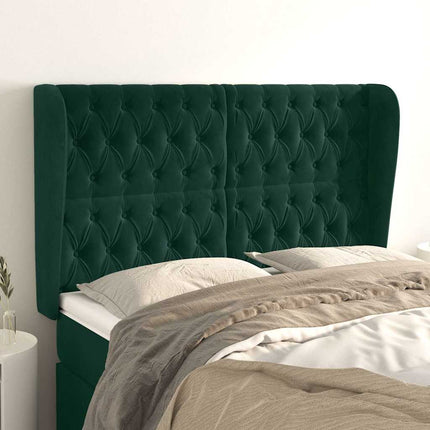 sengegavl med kanter 147x23x118/128 cm fløjl mørkegrøn