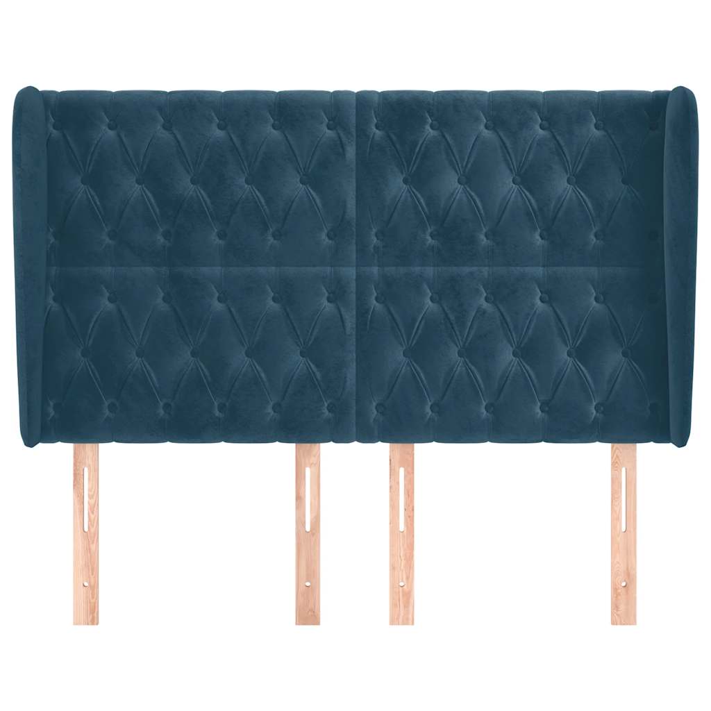 sengegavl med kanter 147x23x118/128 cm fløjl mørkeblå