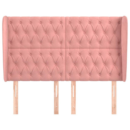 sengegavl med kanter 147x23x118/128 cm fløjl lyserød