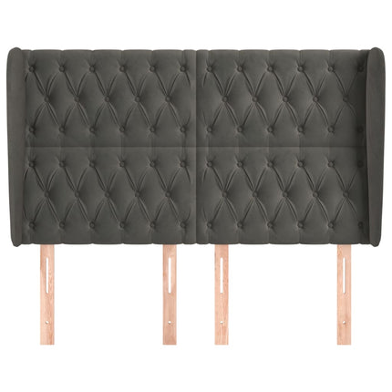 sengegavl med kanter 163x23x118/128 cm fløjl mørkegrå