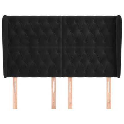 sengegavl med kanter 163x23x118/128 cm fløjl sort