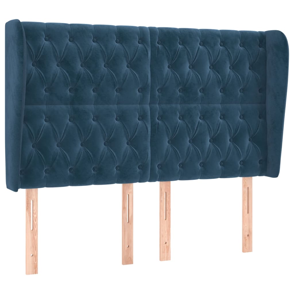 sengegavl med kanter 163x23x118/128 cm fløjl mørkeblå