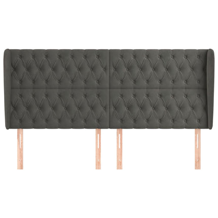 sengegavl med kanter 183x23x118/128 cm fløjl mørkegrå