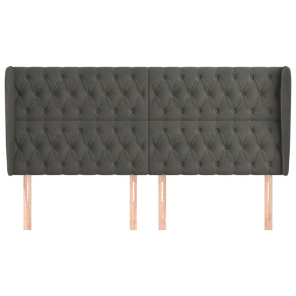 sengegavl med kanter 203x23x118/128 cm fløjl mørkegrå