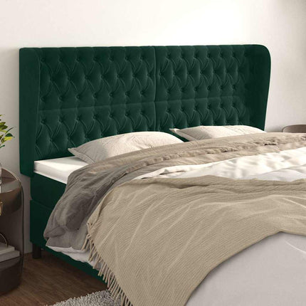 sengegavl med kanter 203x23x118/128 cm fløjl mørkegrøn