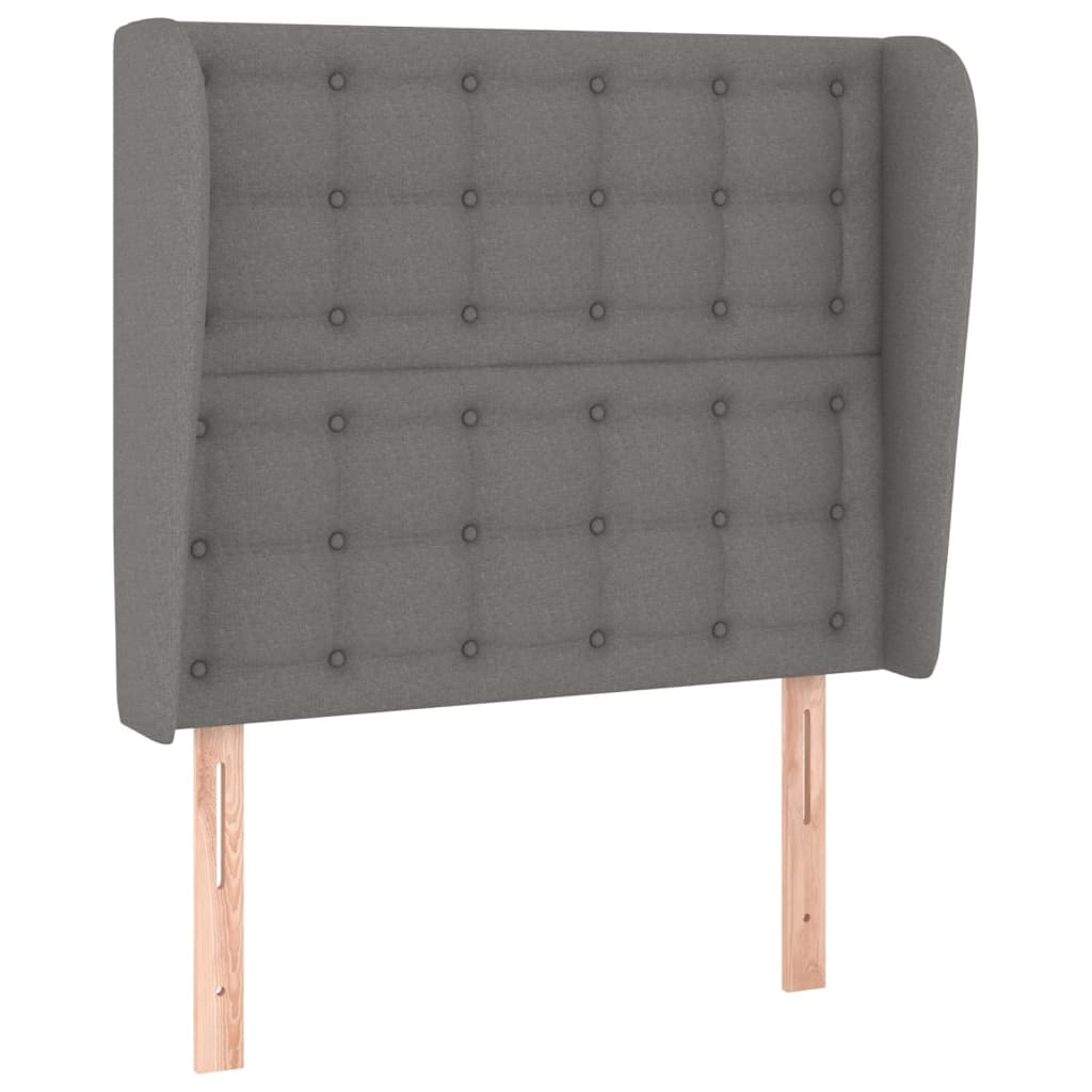 sengegavl med kanter 83x23x118/128 cm stof mørkegrå