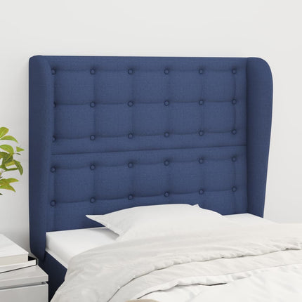 sengegavl med kanter 83x23x118/128 cm stof blå