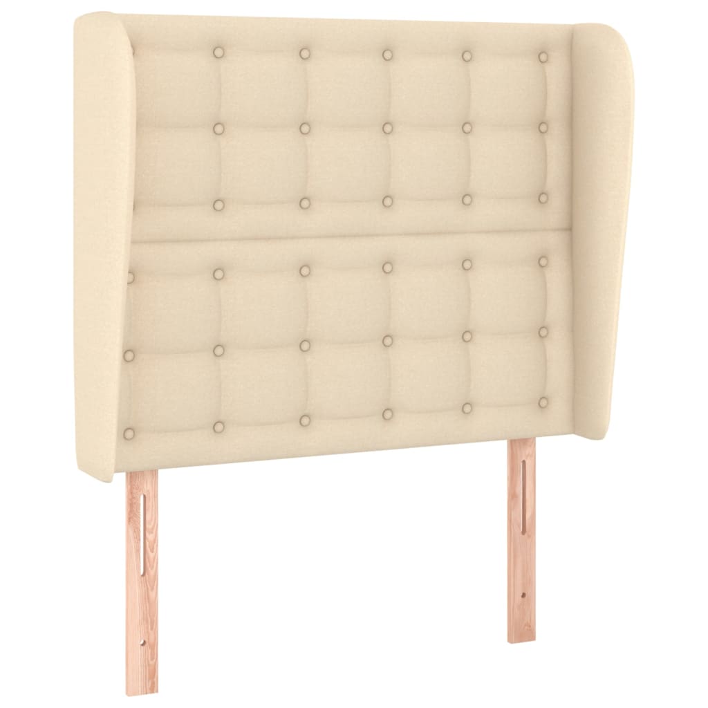 sengegavl med kanter 93x23x118/128 cm stof cremefarvet
