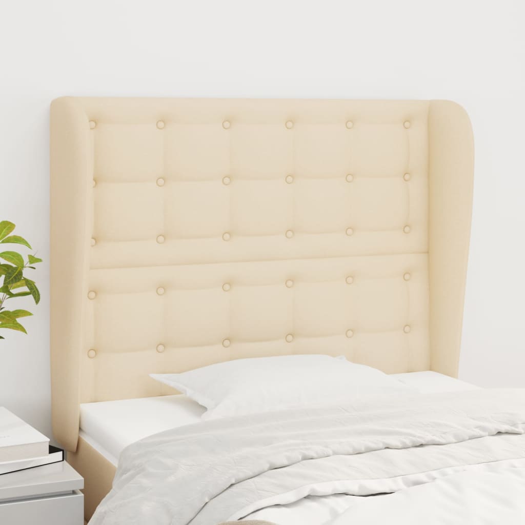 sengegavl med kanter 93x23x118/128 cm stof cremefarvet