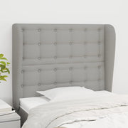 sengegavl med kanter 103x23x118/128 cm stof lysegrå