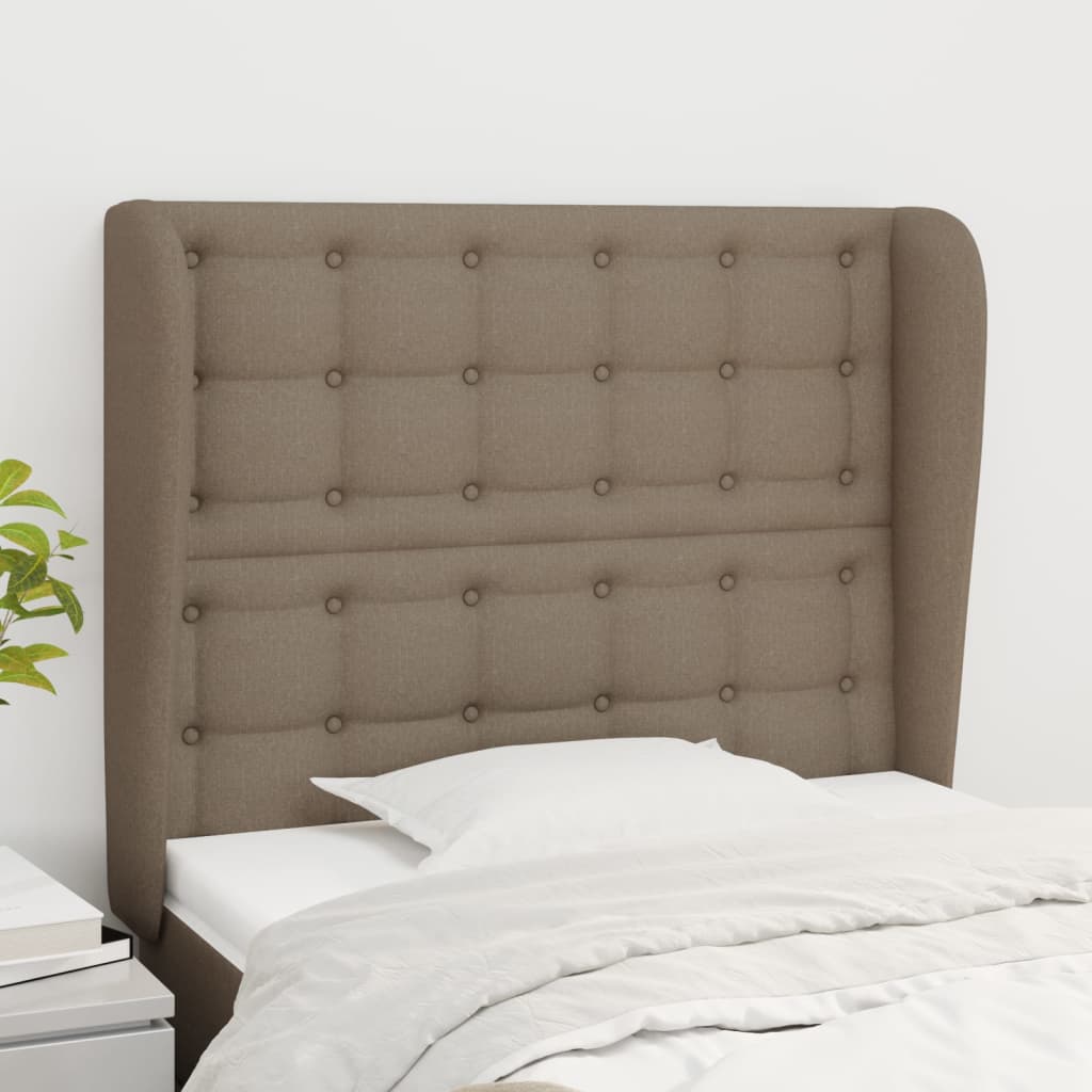 sengegavl med kanter 103x23x118/128 cm stof gråbrun