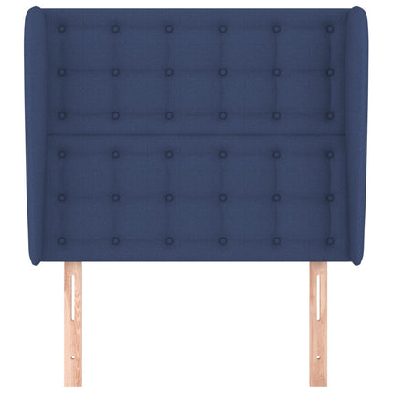 sengegavl med kanter 103x23x118/128 cm stof blå