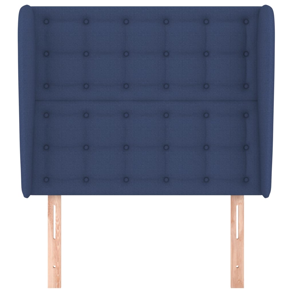 sengegavl med kanter 103x23x118/128 cm stof blå