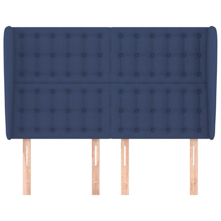 sengegavl med kanter 147x23x118/128 cm stof blå