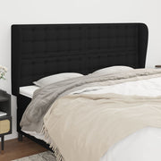 sengegavl med kanter 163x23x118/128 cm stof sort