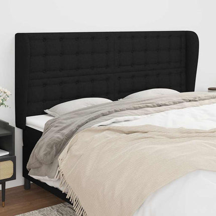 sengegavl med kanter 163x23x118/128 cm stof sort