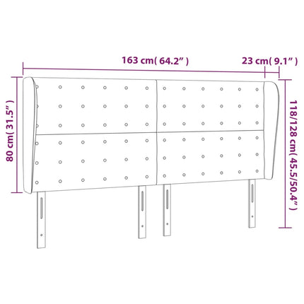 sengegavl med kanter 163x23x118/128 cm stof cremefarvet
