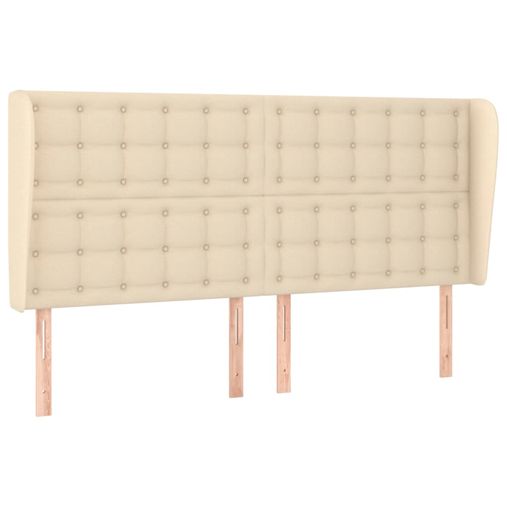 sengegavl med kanter 183x23x118/128 cm stof cremefarvet