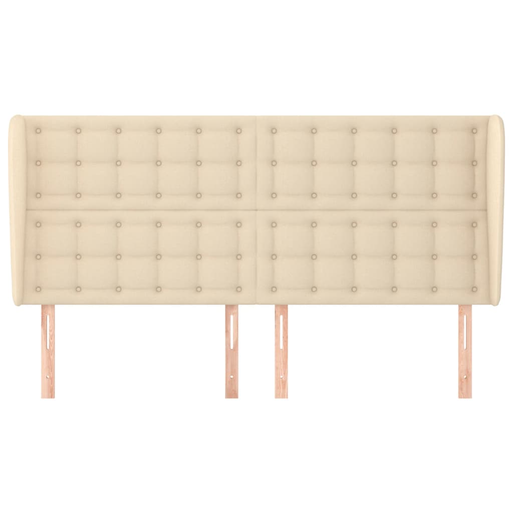 sengegavl med kanter 183x23x118/128 cm stof cremefarvet