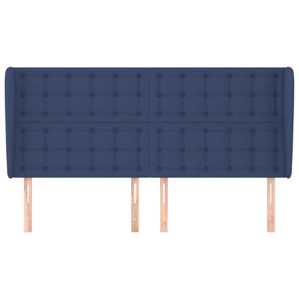 sengegavl med kanter 183x23x118/128 cm stof blå