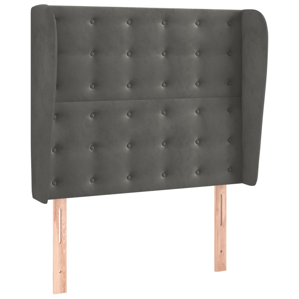sengegavl med kanter 83x23x118/128 cm fløjl mørkegrå