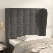 sengegavl med kanter 83x23x118/128 cm fløjl mørkegrå