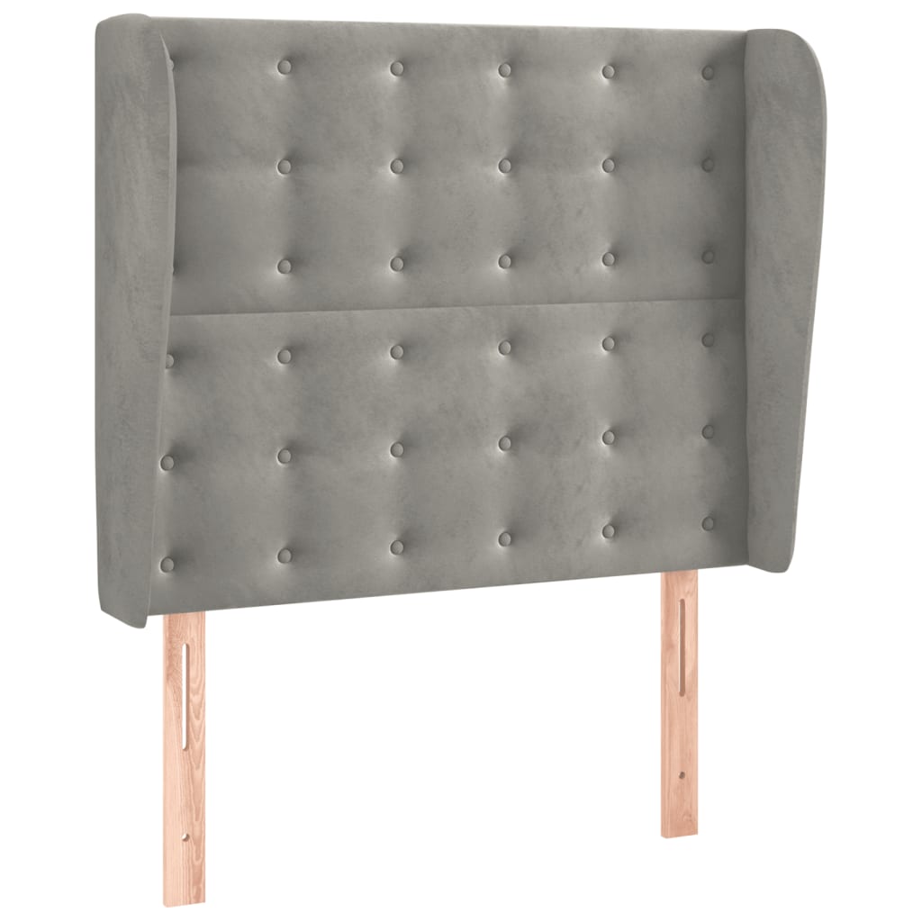 sengegavl med kanter 93x23x118/128 cm fløjl lysegrå