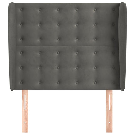 sengegavl med kanter 93x23x118/128 cm fløjl mørkegrå
