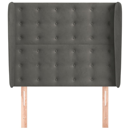 sengegavl med kanter 103x23x118/128 cm fløjl mørkegrå