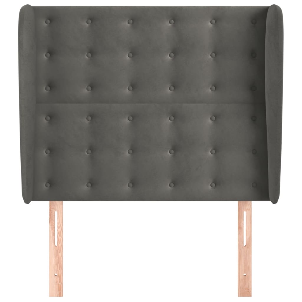 sengegavl med kanter 103x23x118/128 cm fløjl mørkegrå