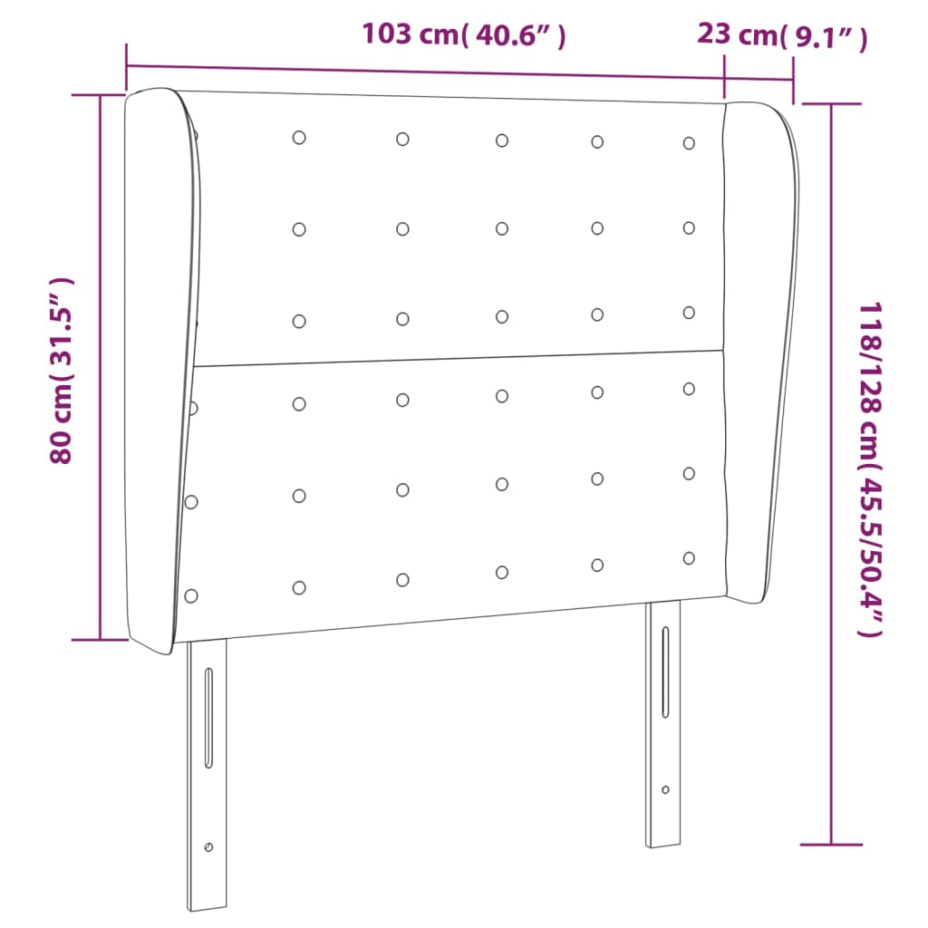 sengegavl med kanter 103x23x118/128 cm fløjl mørkegrå
