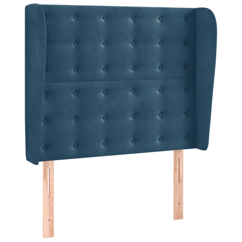 sengegavl med kanter 103x23x118/128 cm fløjl mørkeblå