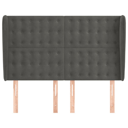 sengegavl med kanter 147x23x118/128 cm fløjl mørkegrå
