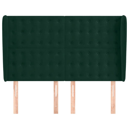 sengegavl med kanter 147x23x118/128 cm fløjl mørkegrøn