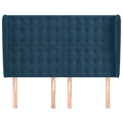 sengegavl med kanter 147x23x118/128 cm fløjl mørkeblå