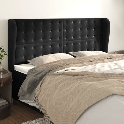 sengegavl med kanter 163x23x118/128 cm fløjl sort