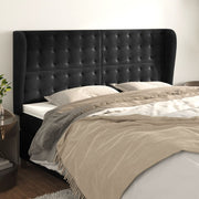 sengegavl med kanter 163x23x118/128 cm fløjl sort