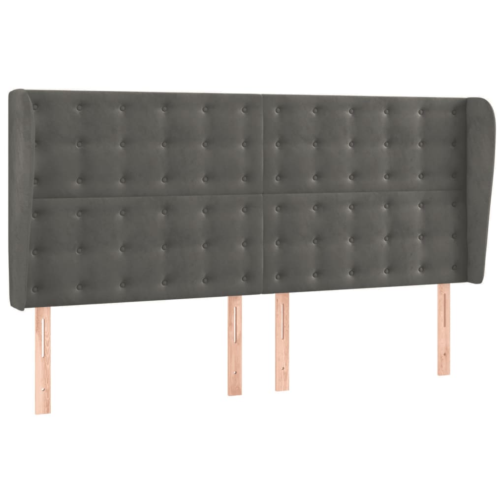 sengegavl med kanter 183x23x118/128 cm fløjl mørkegrå