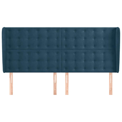 sengegavl med kanter 183x23x118/128 cm fløjl mørkeblå